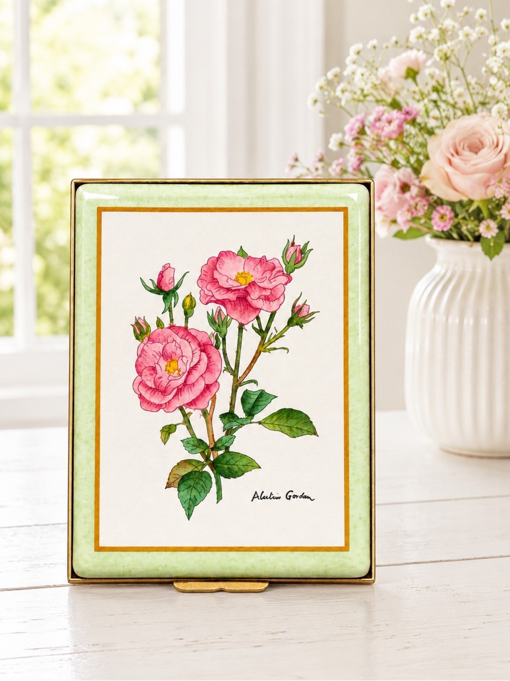 Halcyon Days Rose Enamel Trinket Box Designed by Alastair Gordon 3.25 x 2.5